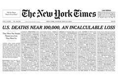 ニューヨーク・タイムズ、新型コロナウイルスによる死者1000名のリストを日曜版の一面全面に掲載・・・その背景は? 画像