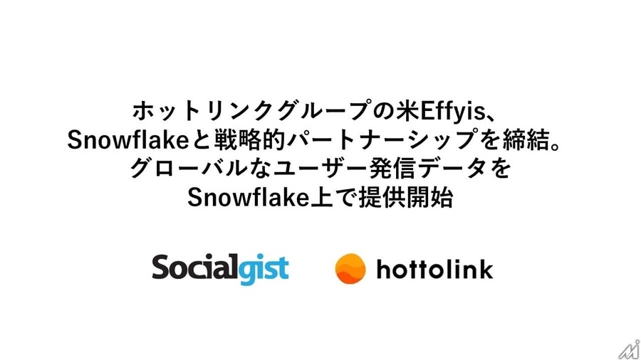 ホットリンクの米国子会社がSnowflakeと提携・・・SNS分析「Socialgist」のユーザー発信データを提供開始