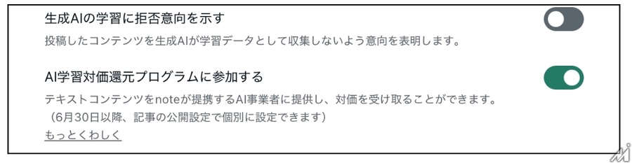 note、AI事業者へのコンテンツデータ提供を8月から開始・・・クリエイターの意思で参加を選択できるシステムを構築
