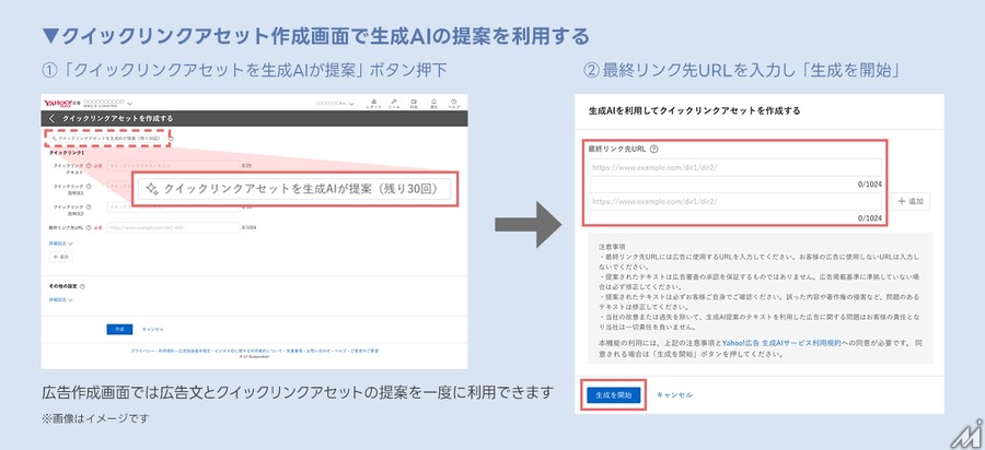 Yahoo!検索広告に生成AI機能追加、クイックリンクアセットを自動生成