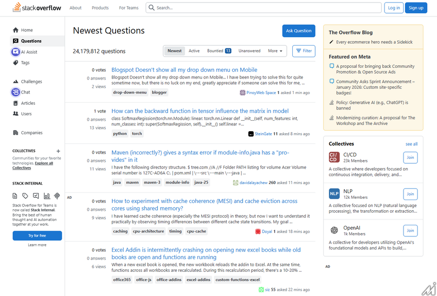 かつては開発者必見のStack Overflow、投稿数激減もAI時代に対応した生き残り策とは?