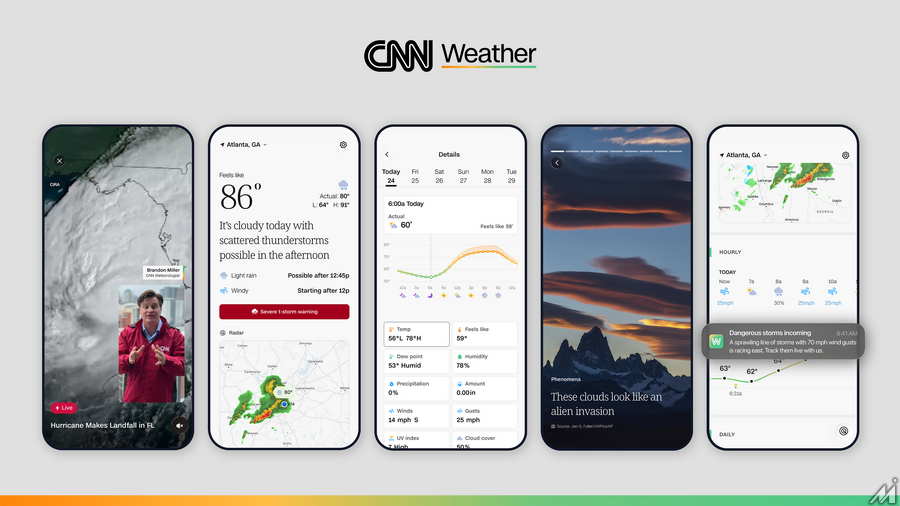 CNN、初の単独ライフスタイル製品として天気アプリ「CNN Weather」を公開――ケーブル離れの中で消費者直結戦略を加速