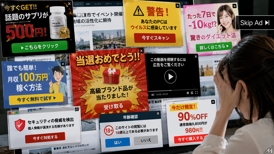 インターネットの不快な広告(編集部作成)