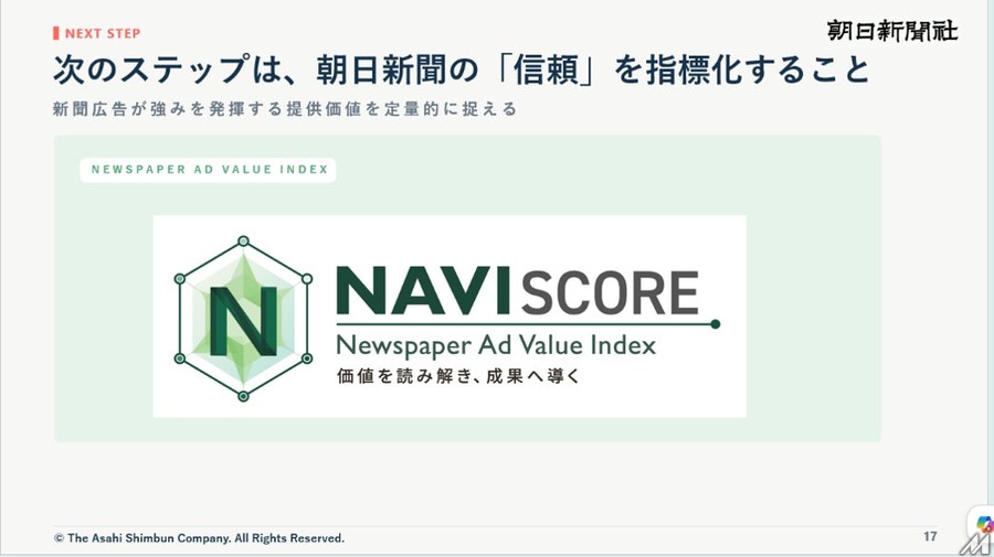 朝日新聞社、新広告事業コンセプト「Mixed Media Communications」を発表　新聞広告のデジタル指標化や効果検証ツール「NAVI SCORE」も導入へ