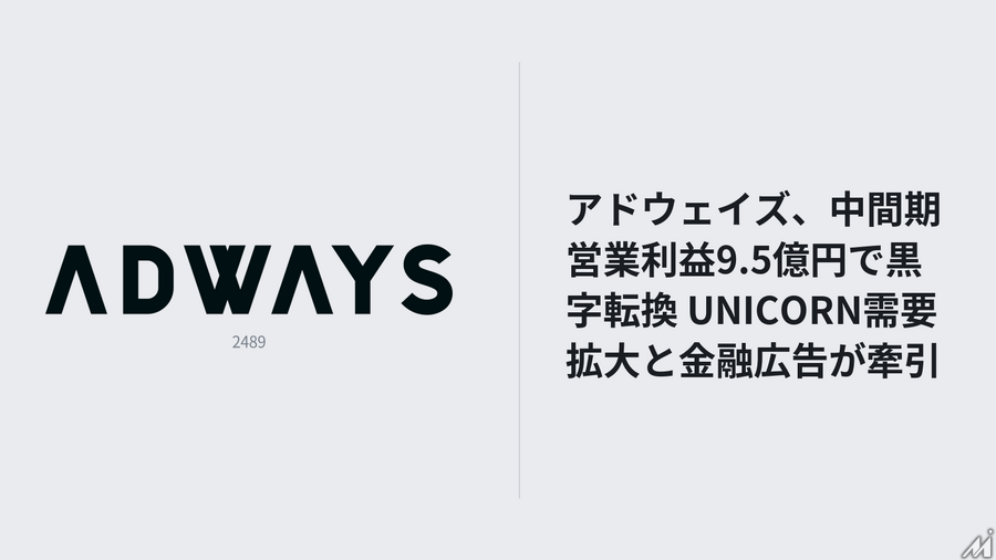 アドウェイズ、中間期営業利益9.5億円で黒字転換 UNICORN需要拡大と金融広告が牽引