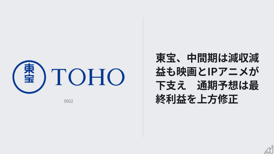 東宝、中間期は減収減益も映画とIPアニメが下支え　通期予想は最終利益を上方修正