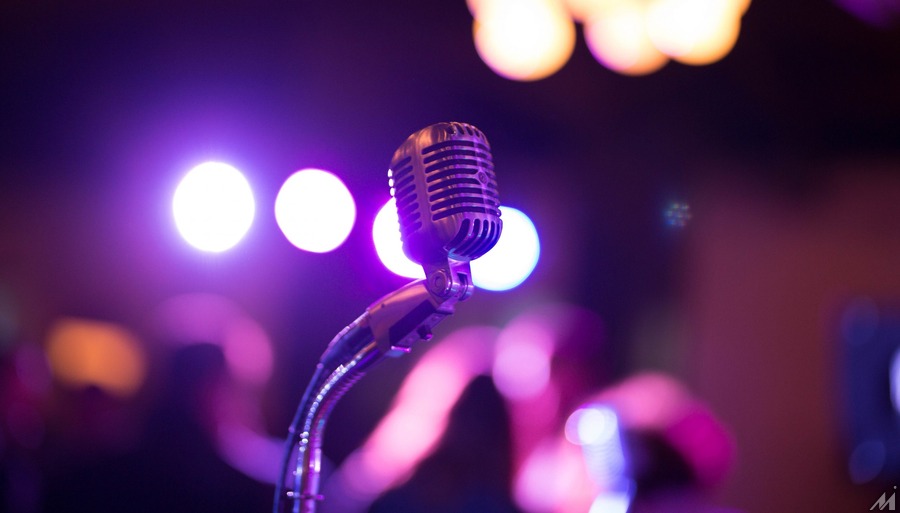 <p>A close shot of a microphone with a blurred background</p>