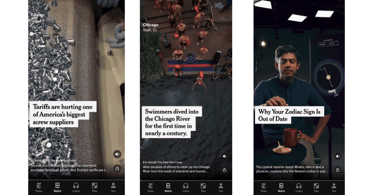 ニューヨーク・タイムズ、TikTok風「Watch」タブをアプリ内に導入　縦型動画のニュース体験 画像