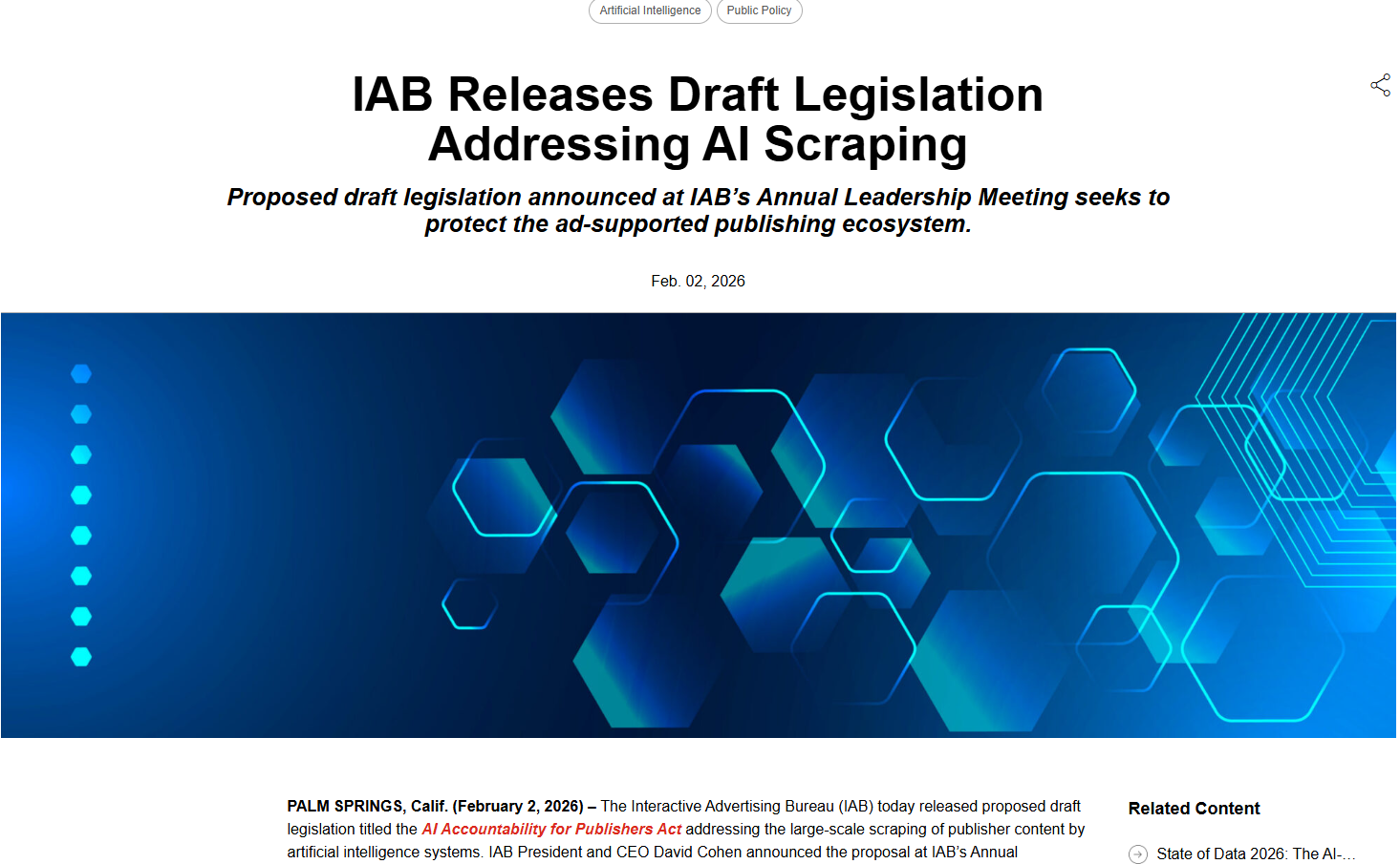 米広告業界団体IAB、AI企業によるコンテンツ無断利用に対抗する連邦法案を提示 画像