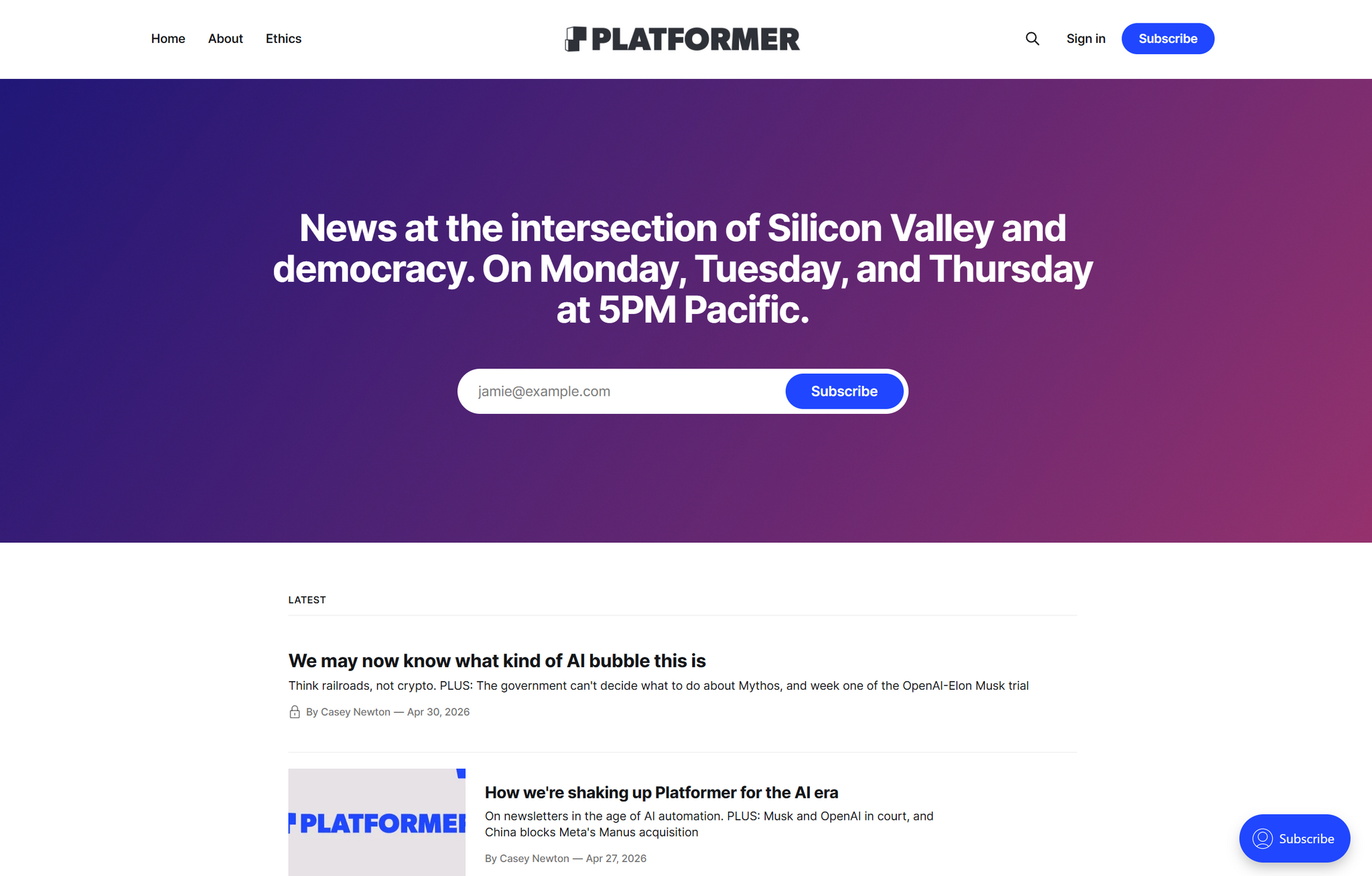 テックニュースレター「Platformer」がAI時代に対応し刷新、スクープ重視し・集約型コンテンツ廃止へ 画像