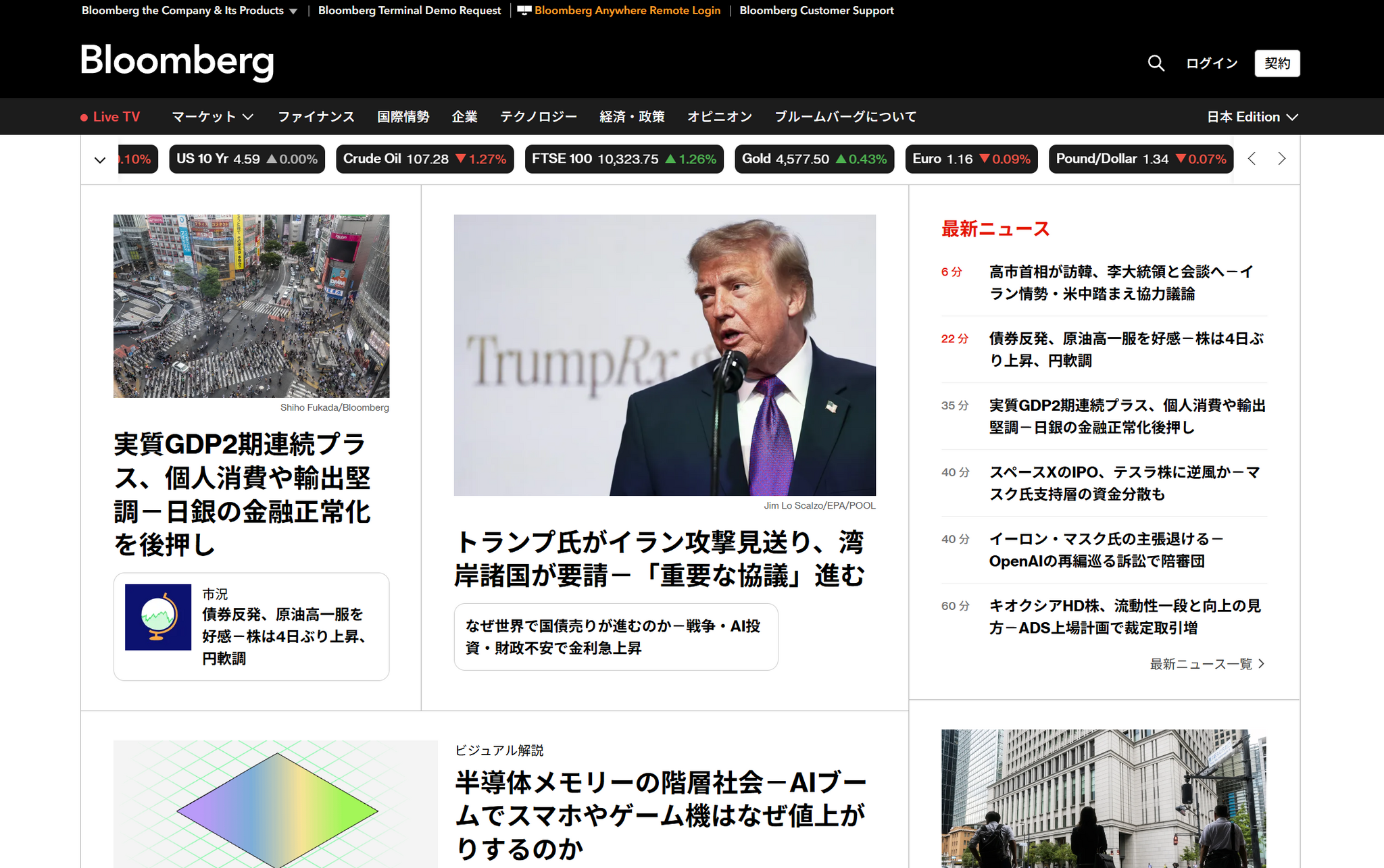 ブルームバーグ日本版、サブスクリプションサービスを開始　東京支局と世界100拠点超の報道を提供 画像