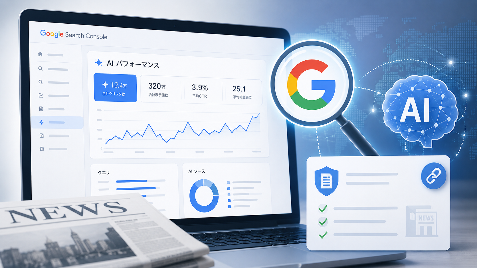 Google Search Consoleに生成AIパフォーマンスレポートが拡大展開、ニュース購読リンクには新ポリシーも