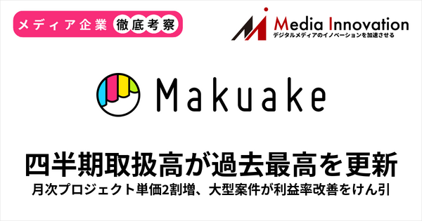 マクアケ四半期取扱高過去最高を更新、月次プロジェクト単価2割増【メディア企業徹底考察 #323】 画像