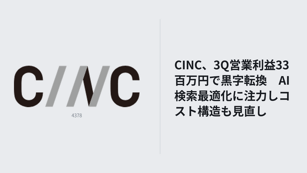 CINC、3Q営業利益33百万円で黒字転換　AI検索最適化に注力しコスト構造も見直し 画像