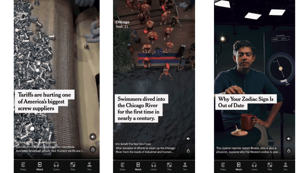 ニューヨーク・タイムズ、TikTok風「Watch」タブをアプリ内に導入　縦型動画のニュース体験 画像