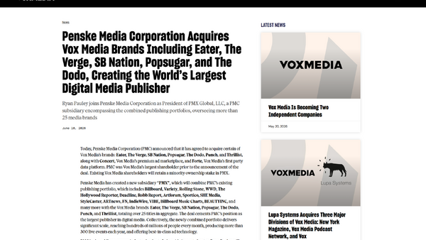ペンスキーメディア、Vox Mediaから残る7ブランドを買収　「Billboard」「Variety」など運営 画像