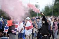 イギリス北部の街での暴動、8月4日撮影(Photo by Christopher Furlong/Getty Images)
