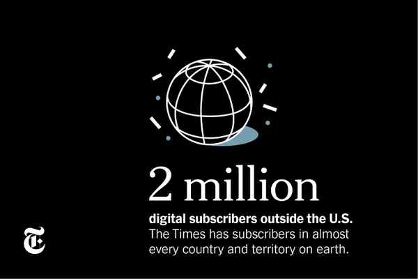 ニューヨーク・タイムズ、海外デジタル購読者200万人突破