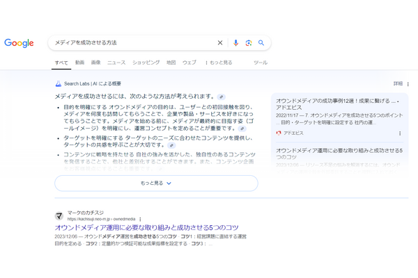 グーグルのAI Overviewへの表示、検索上位を獲る事が重要 画像