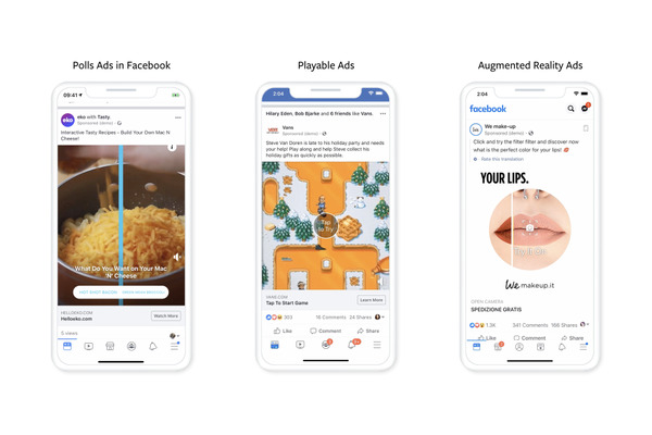 Facebook、３つの新しい広告フォーマットを発表。ビジネスと利用者のよりインタラクティブな対話を可能に 画像