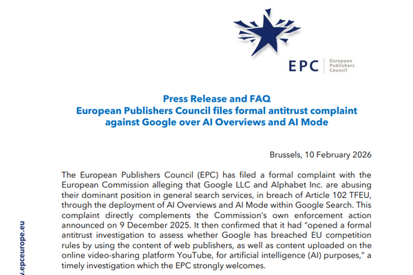 欧州パブリッシャー評議会、GoogleのAI機能を巡りEU競争法違反を正式申立て―独占的な地位でクロールを強行