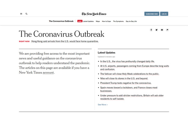 欧米の主要メディア、新型コロナウイルスの情報をペイウォールの外に 画像
