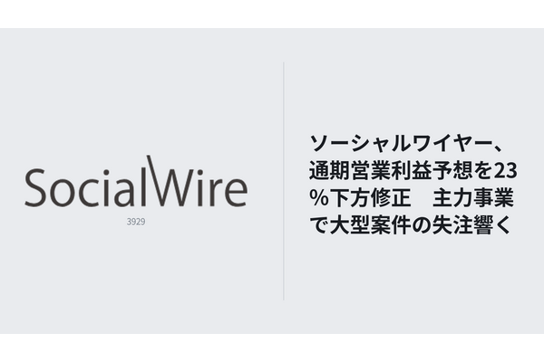 ソーシャルワイヤー、通期営業利益予想を23％下方修正　主力事業の大型案件失注で 画像