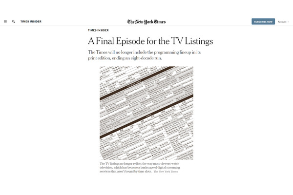 ニューヨーク・タイムズ、テレビ欄を廃止…81年の歴史に幕 画像