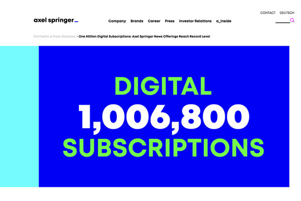 独Axel Springerグループ、デジタル有料購読者数が100万を突破 画像