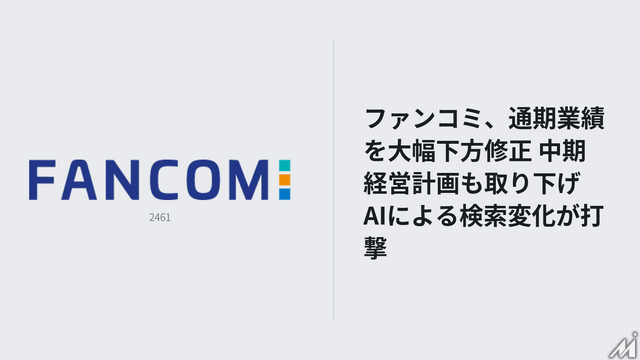 ファンコミ、通期業績を大幅下方修正 中期経営計画も取り下げ　AIによる検索変化が打撃